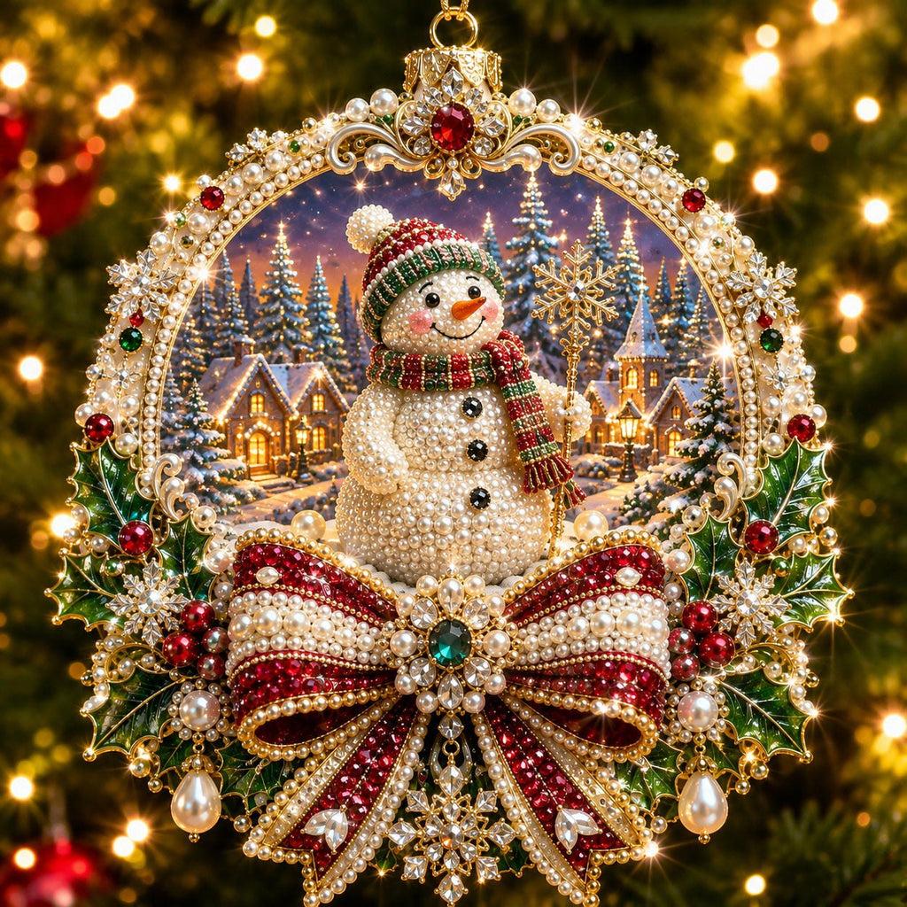 Snowman Winter Bow Christmas Ornament