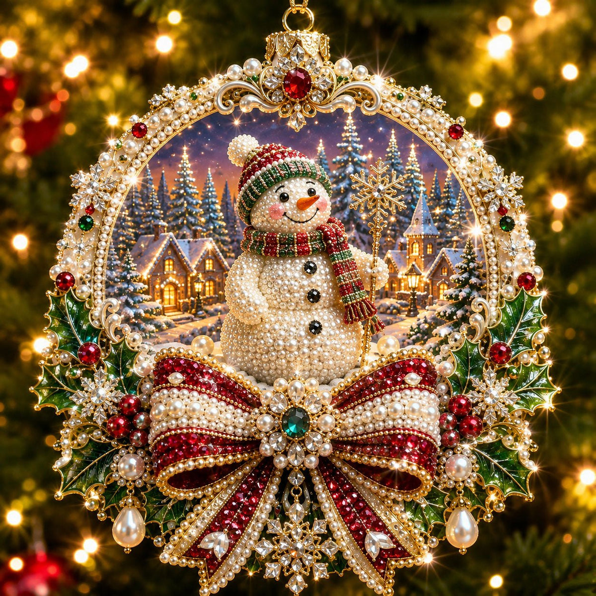 Snowman Winter Bow Christmas Ornament