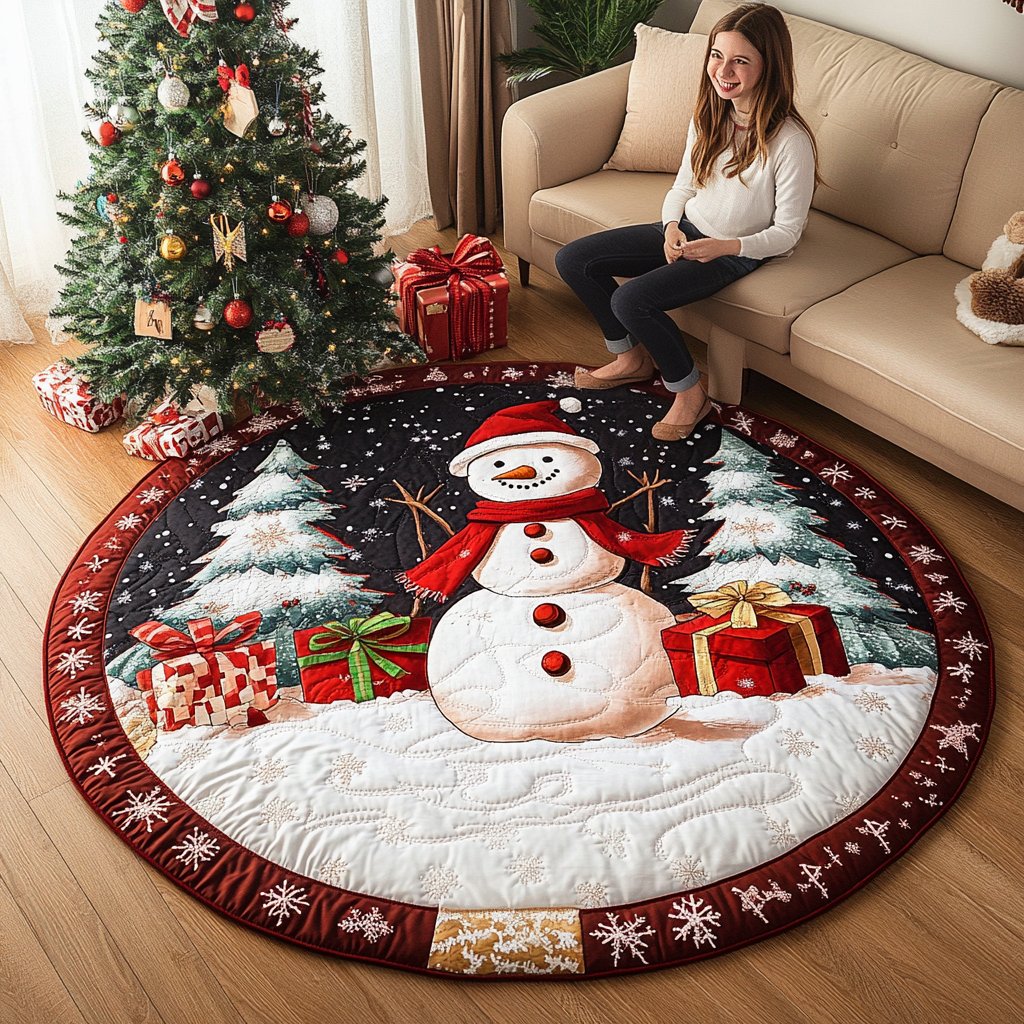Snowman Comfort Round Mat Rug - washable non-slip printed rug