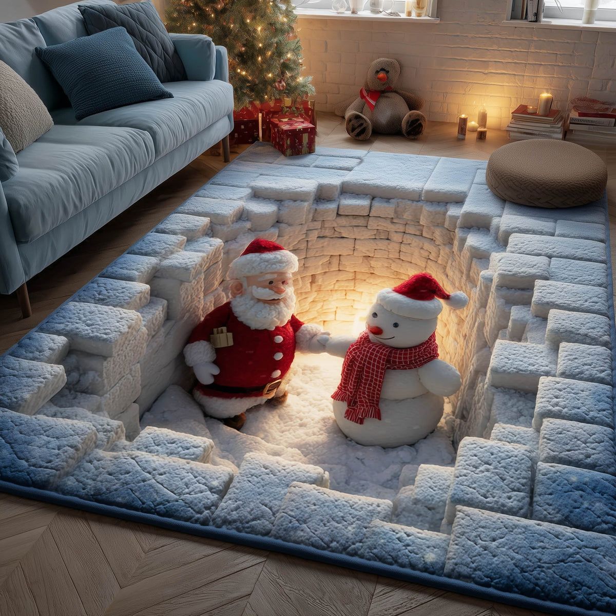 Snowman Delights area rug in a living room