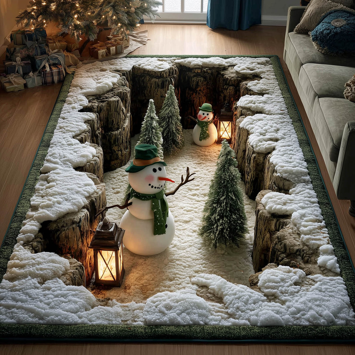 Snowman Delights area rug in a living room
