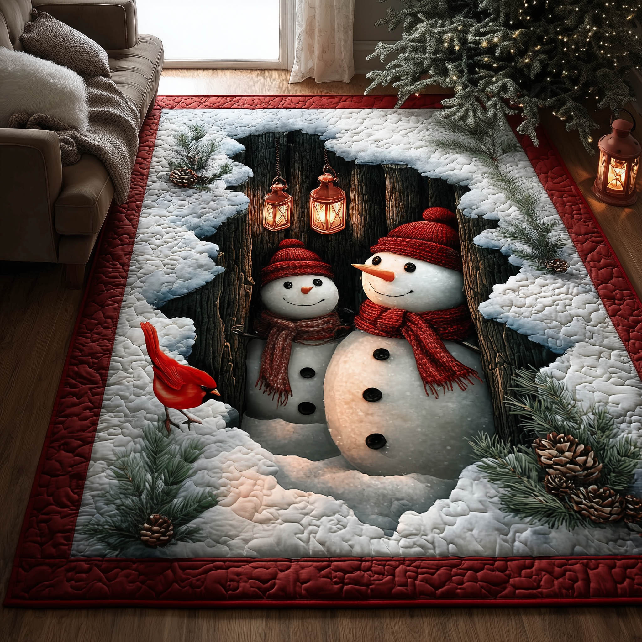 Snowman Delights area rug in a living room