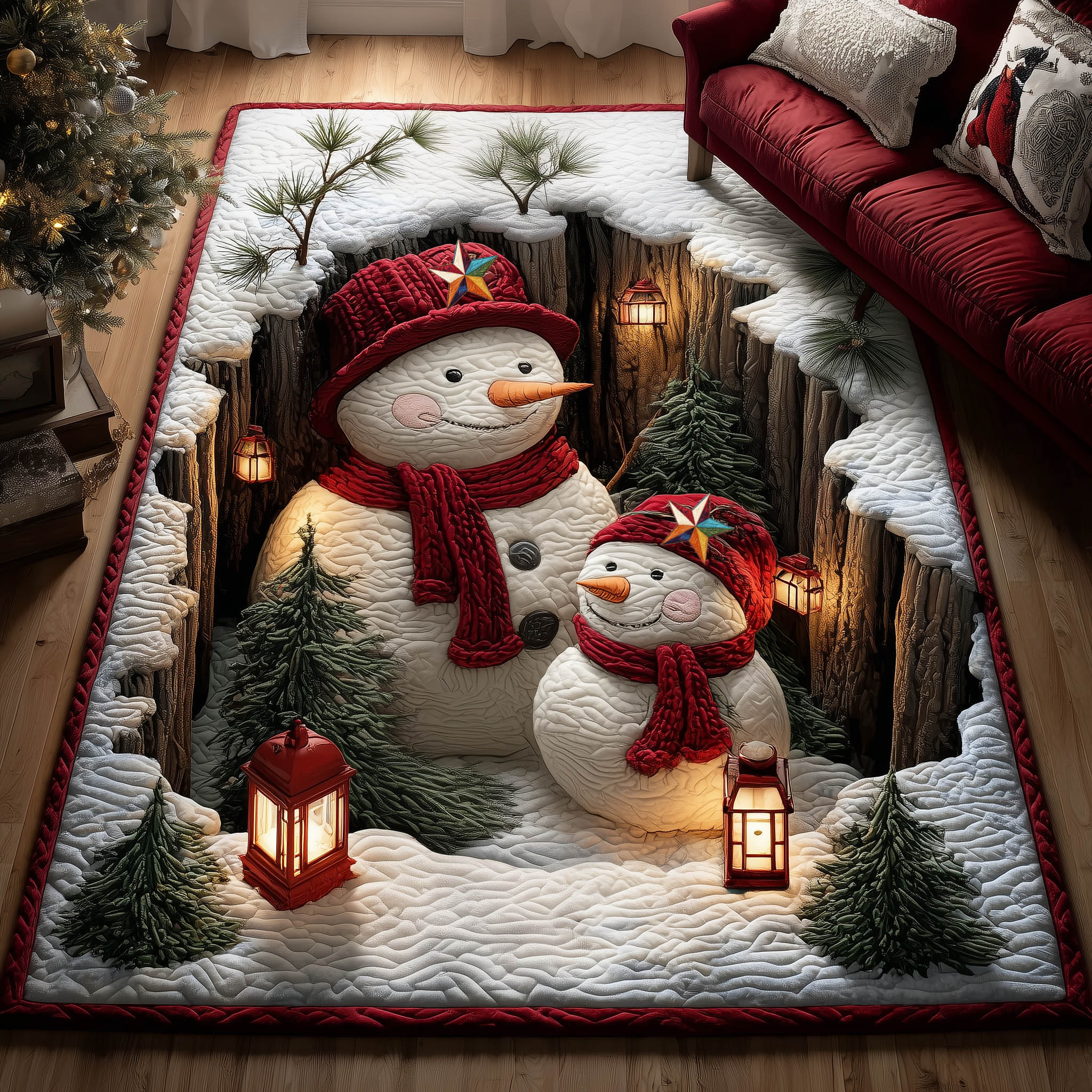 Snowman Delights area rug in a living room