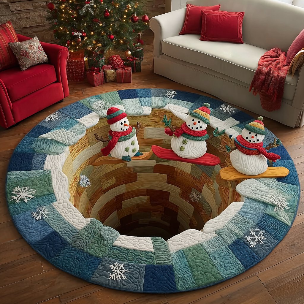 Snowman Dream Round Mat Rug - washable non-slip printed rug