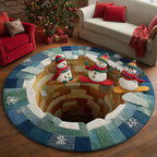 Snowman Dream Round Mat Rug - washable non-slip printed rug