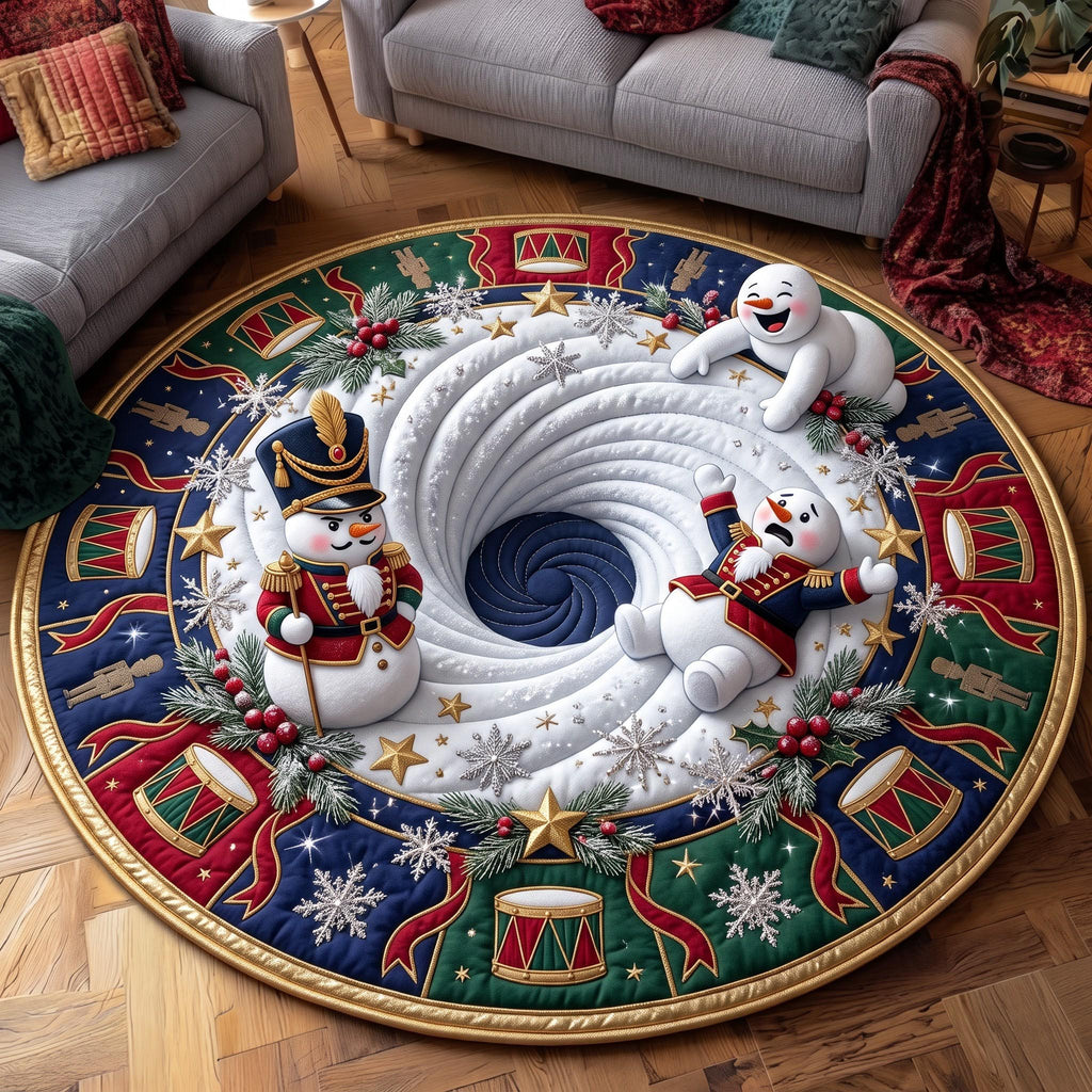 Snowman Express Round Mat Rug - Seasonal Design | Festive Home Decor - washable non-slip printed rug