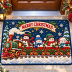 Snowman Family Doormat - Seasonal Design | Printed Welcome Doormat - washable non-slip printed rug