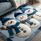 Snowman Glow area rug in a living room