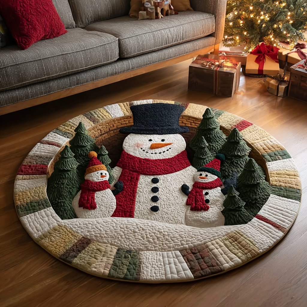 Snowman Glow Round Mat Rug - Nature Design | Serene Home Decor