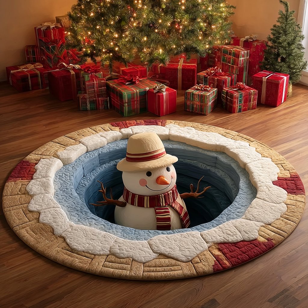 Snowman Harmony Round Mat Rug - washable non-slip printed rug