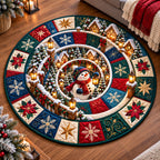 Snowman Holiday Gather Round Mat Rug - Seasonal Design | Festive Home Decor - washable non-slip printed rug