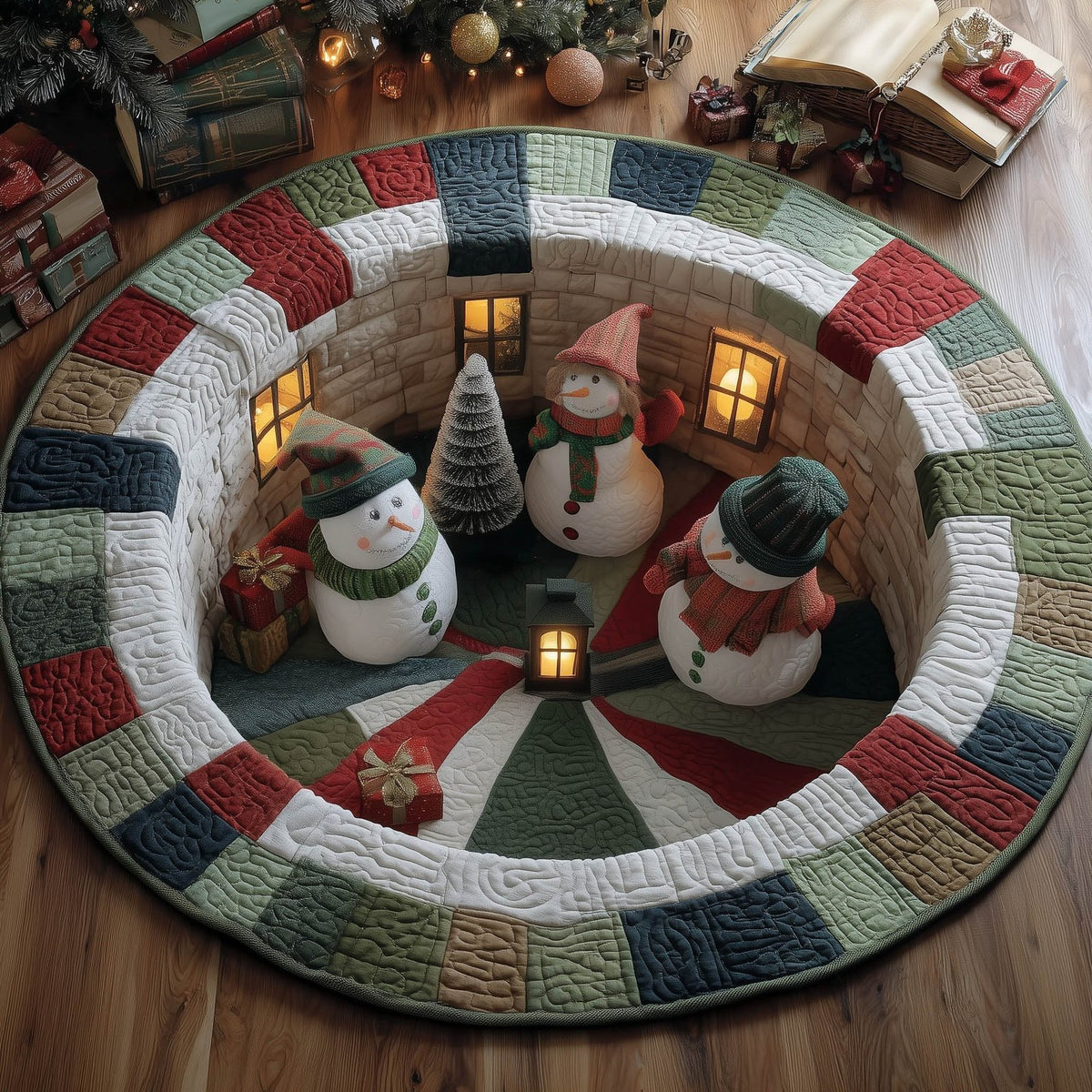 Snowman Home Round Mat Rug - washable non-slip printed rug