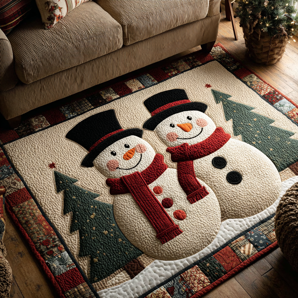 Snowman Joy area rug in a living room