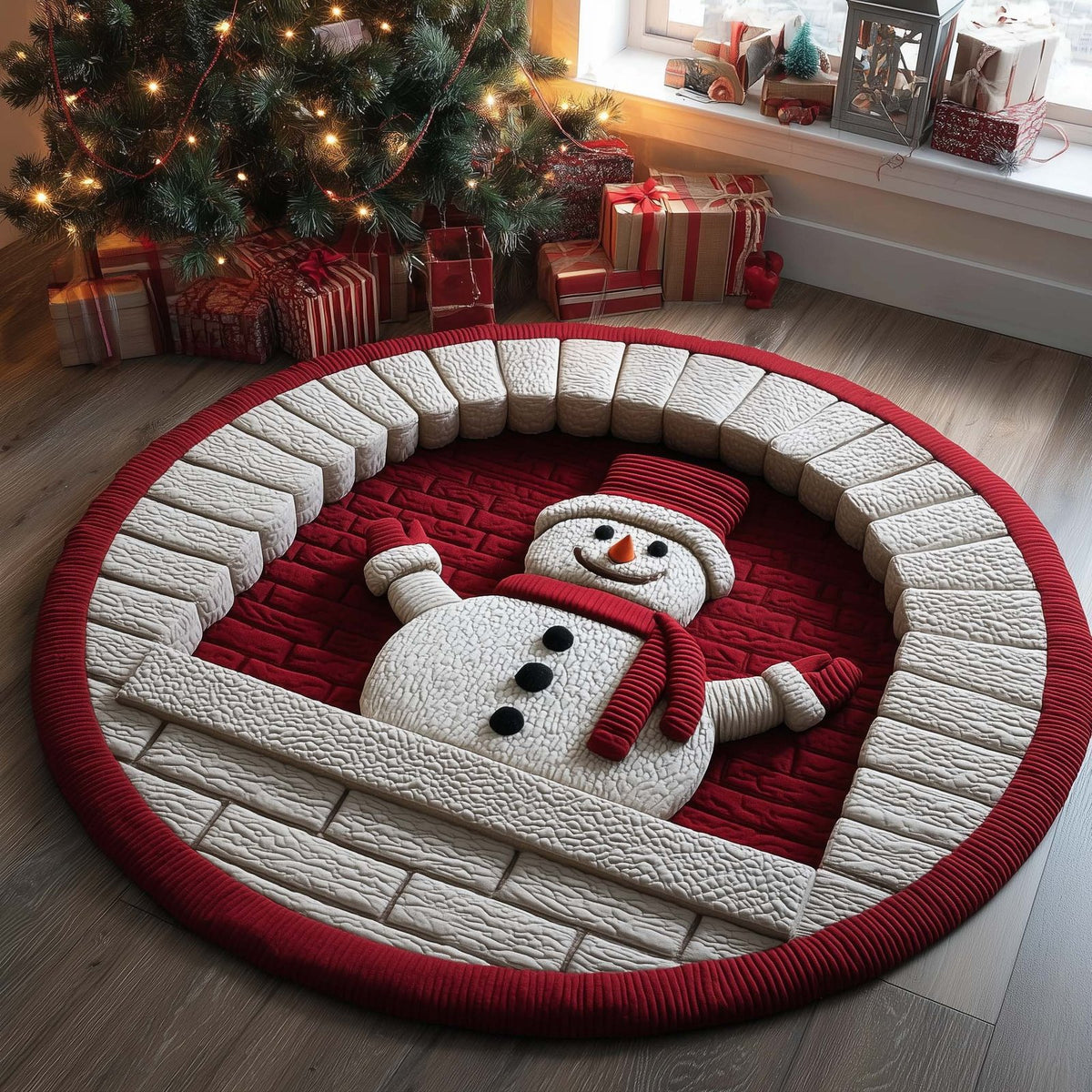 Snowman Joy Round Mat Rug - washable non-slip printed rug