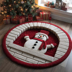 Snowman Joy Round Mat Rug - washable non-slip printed rug