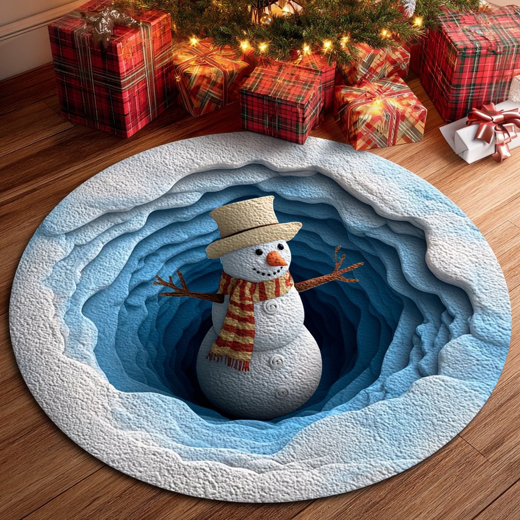 Snowman Joy Round Mat Rug - Nature Design | Serene Home Decor