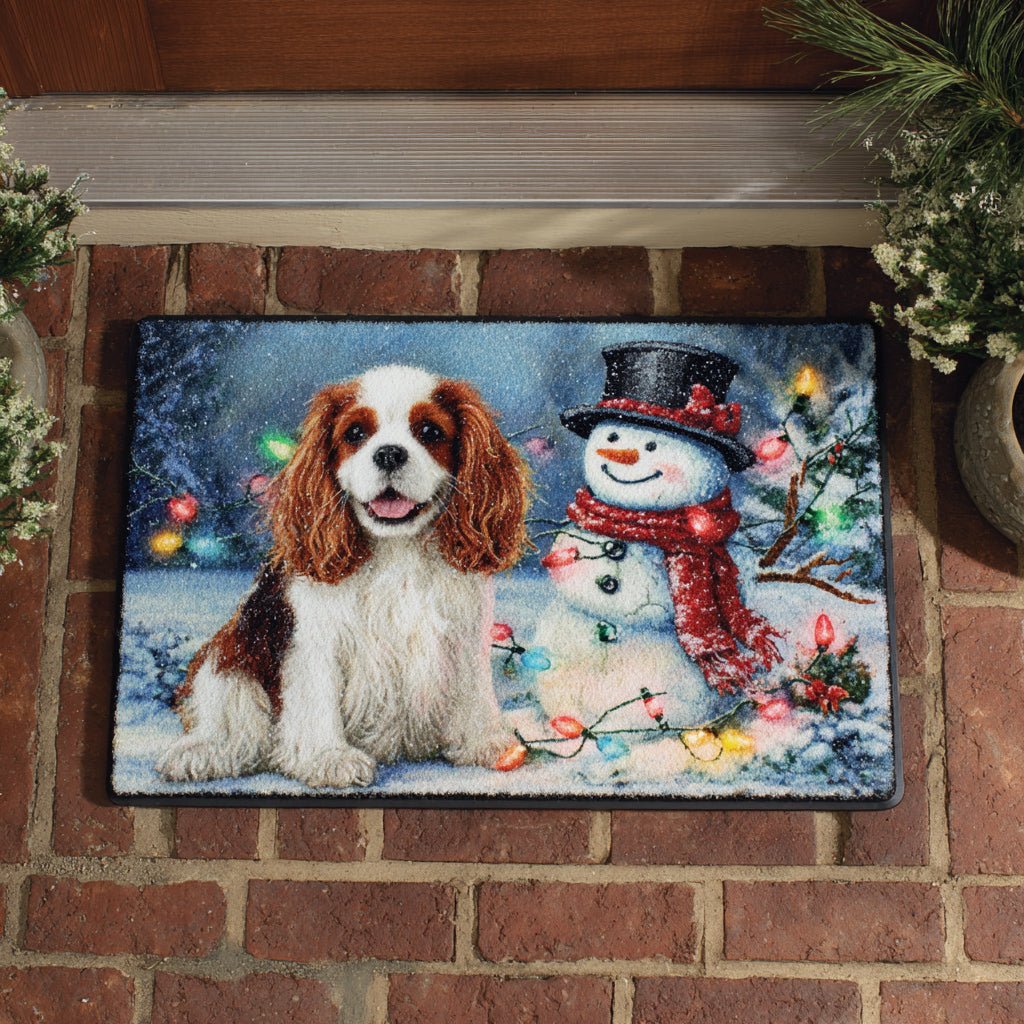 Snowman King Charles Doormat - Seasonal Holiday Design | Printed Welcome Doormat