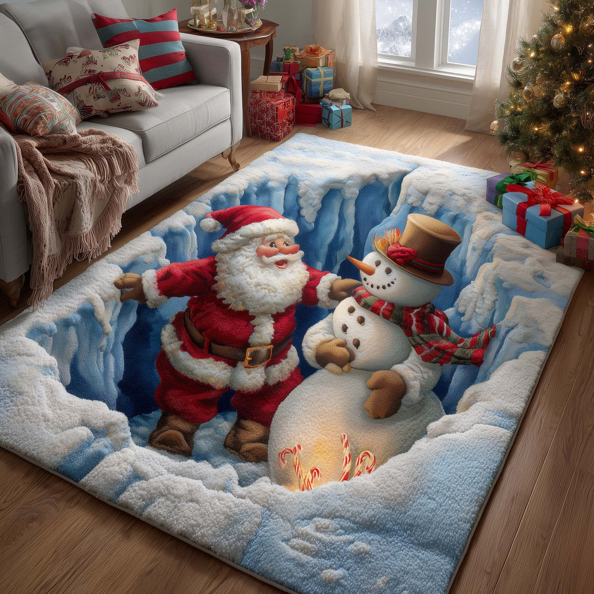 Snowman Lane area rug in a living room