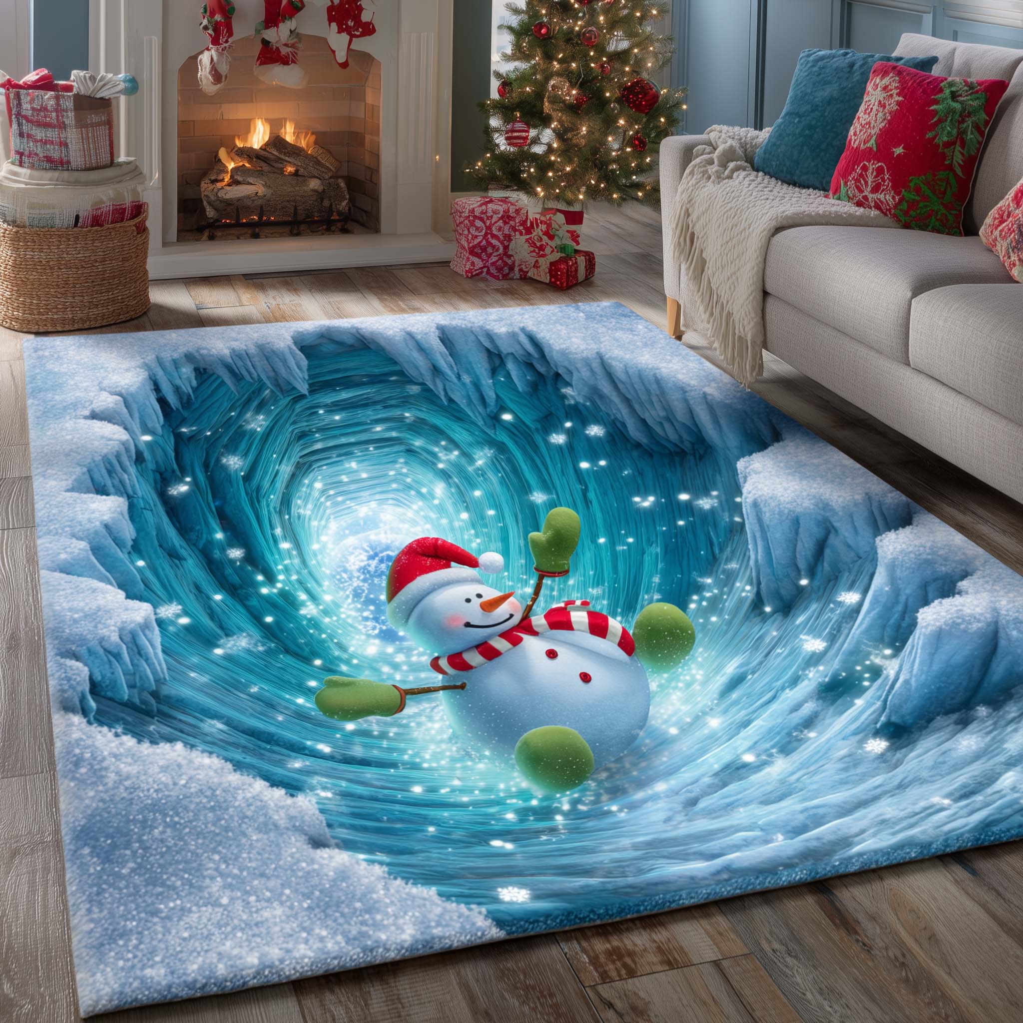 Snowman Lane area rug in a living room