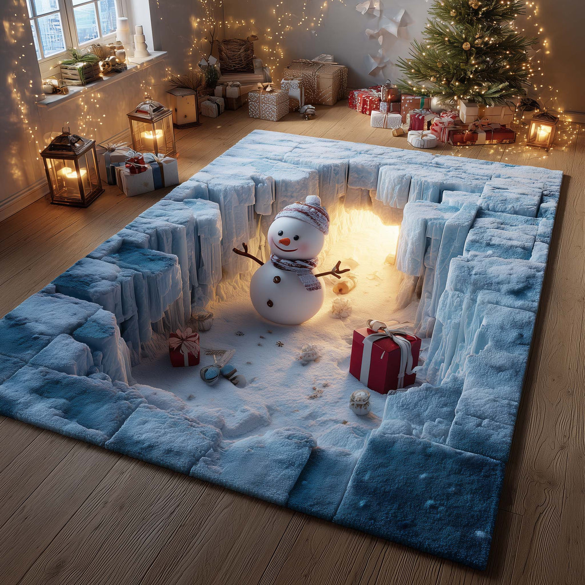 Snowman Lane area rug in a living room