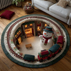 Snowman Lane Round Mat Rug - washable non-slip printed rug