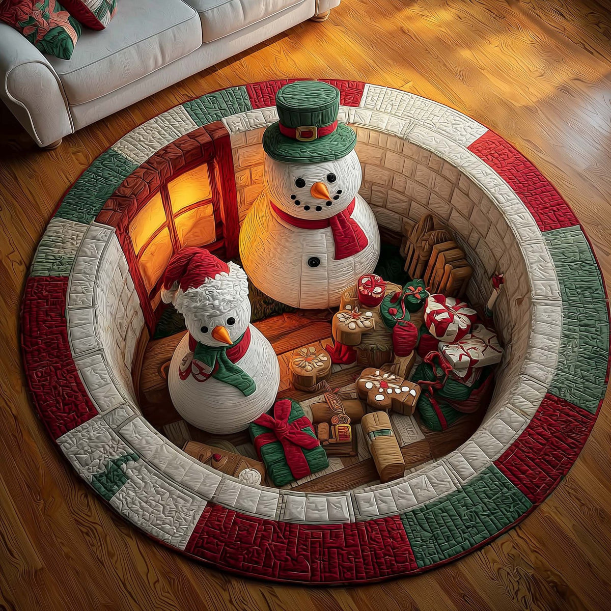 Snowman Lane (Design 4) Round Mat Rug - washable non-slip printed rug