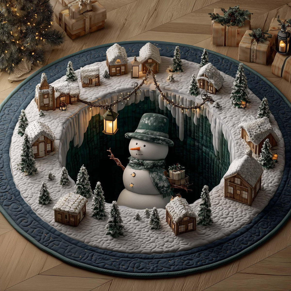 Snowman Lane (Design 7) Round Mat Rug - washable non-slip printed rug