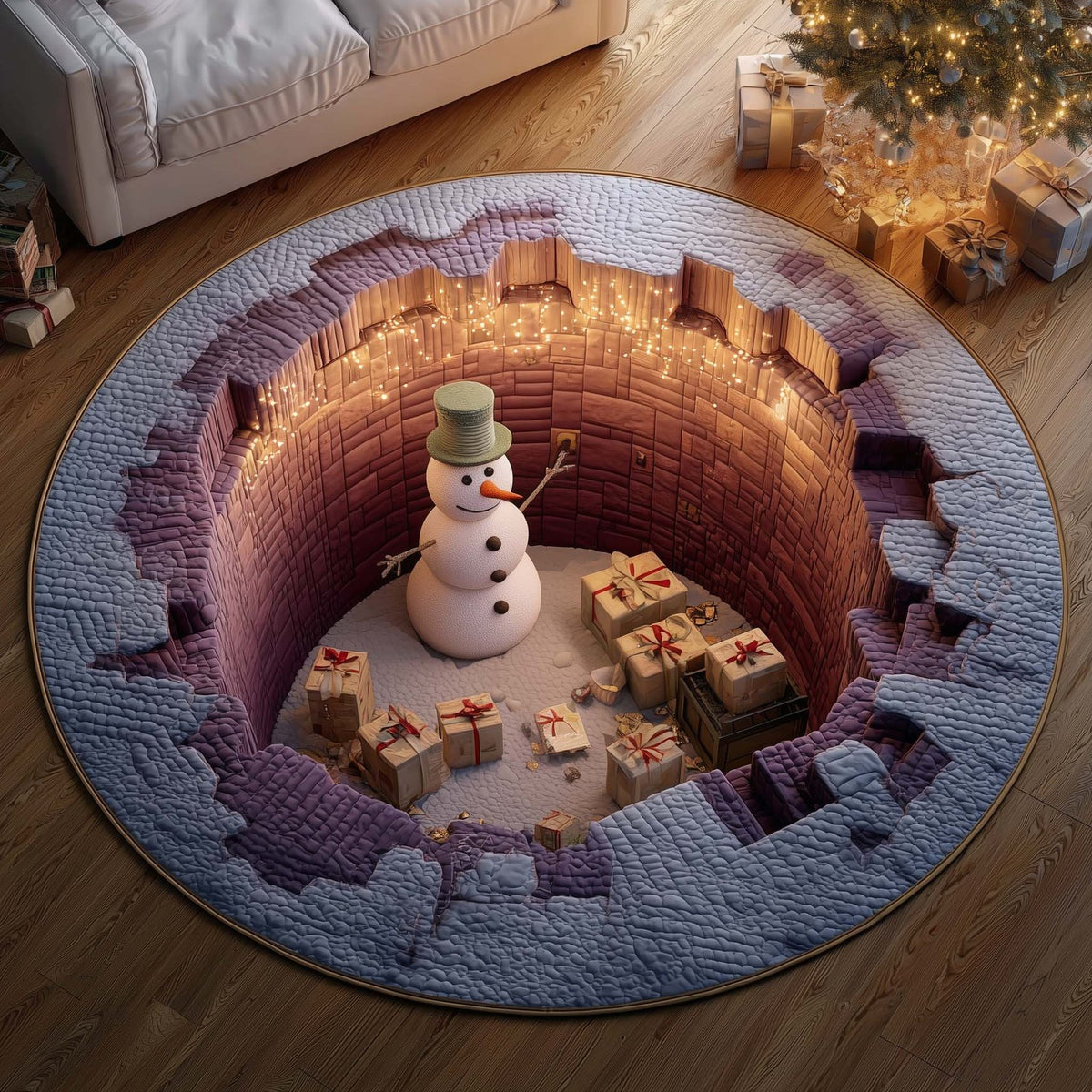 Snowman Lane (Design 6) Round Mat Rug - washable non-slip printed rug