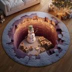 Snowman Lane (Design 6) Round Mat Rug - washable non-slip printed rug