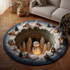 Snowman Lane (Design 5) Round Mat Rug - washable non-slip printed rug