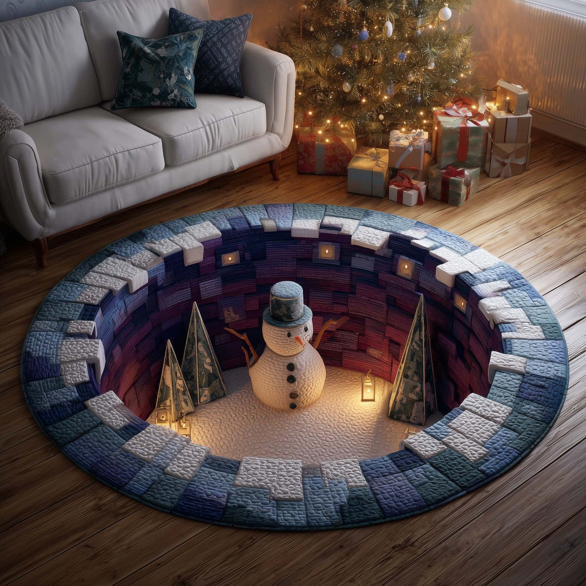 Snowman Lane (Design 2) Round Mat Rug - washable non-slip printed rug