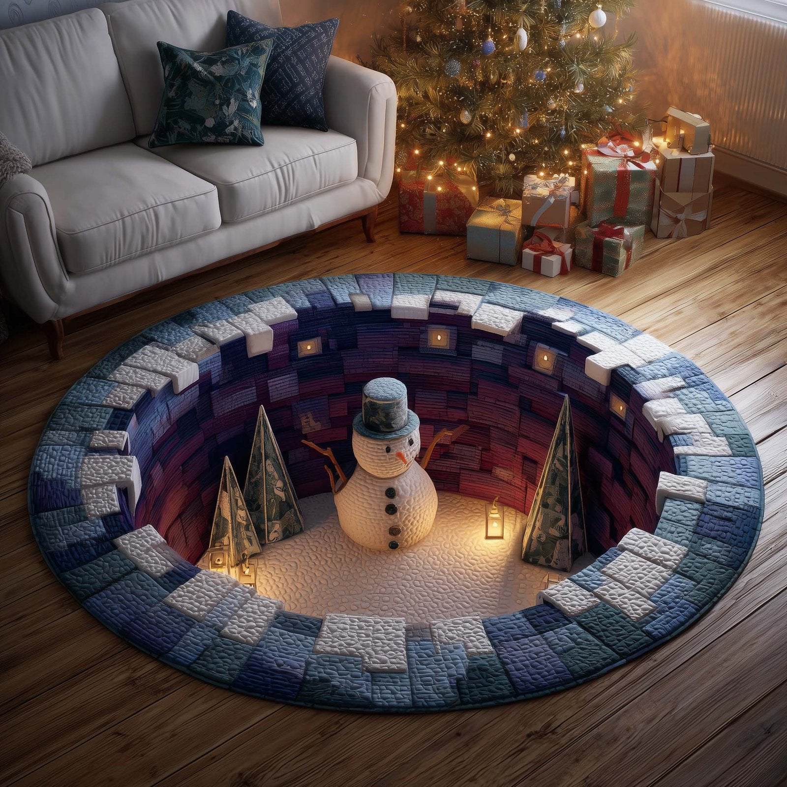 Snowman Lane Round Mat Rug - Nature Design | Serene Home Decor
