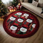 Snowman Parade Round Mat Rug - washable non-slip printed rug
