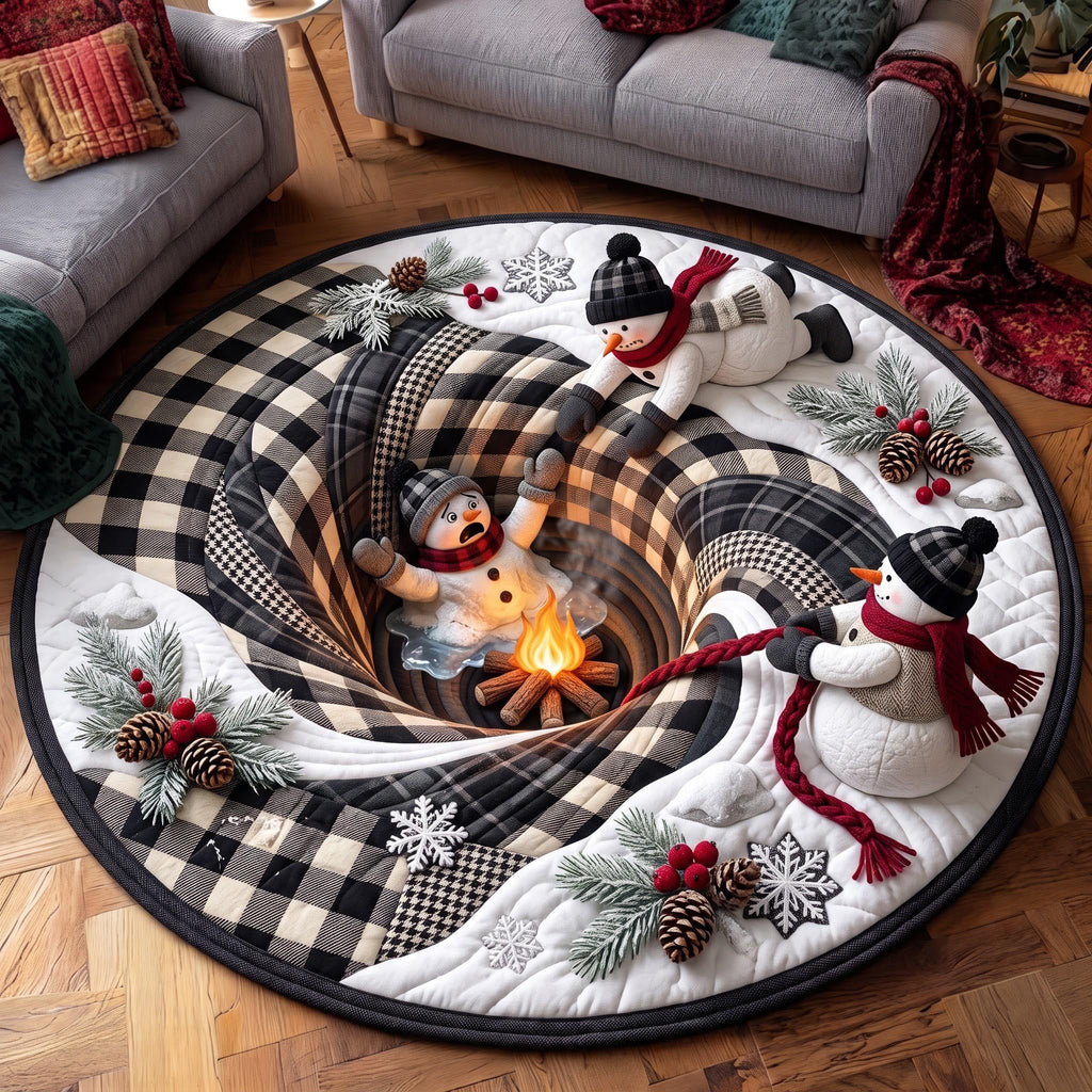 Snowman Plaid Round Mat Rug - Seasonal Design | Festive Home Decor - washable non-slip printed rug
