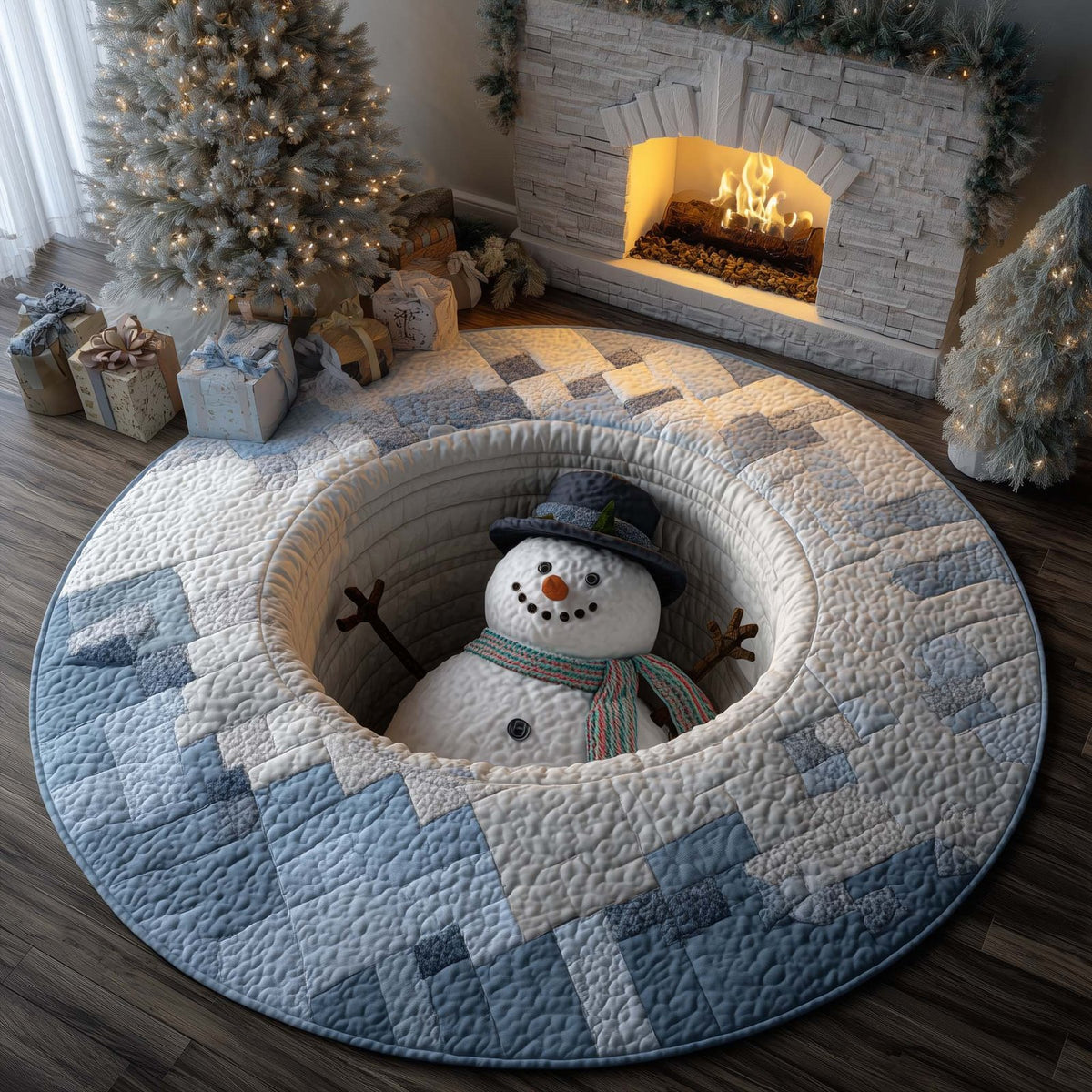 Snowman Sinkhole Round Mat Rug - washable non-slip printed rug