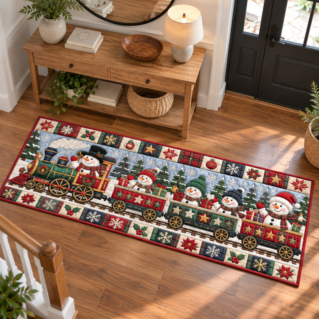 Snowman Snowflakes Runner Rug - Seasonal Design | Festive Runner Rug - washable non-slip printed rug