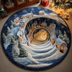 Snowman Spiral Village Round Mat Rug - washable non-slip printed rug