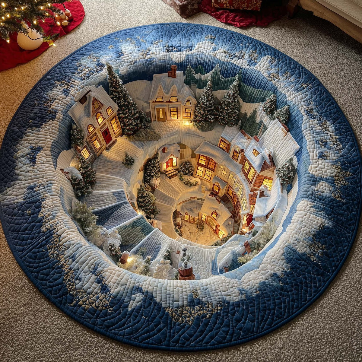 Snowman Spiral Village (Design 2) Round Mat Rug - washable non-slip printed rug