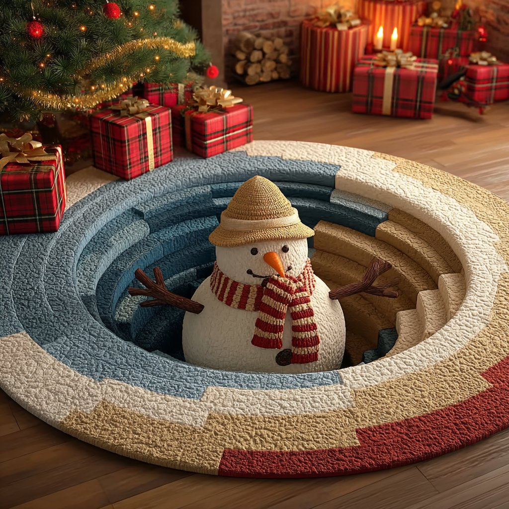 Snowman Spirit Round Mat Rug - washable non-slip printed rug