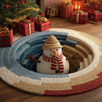 Snowman Spirit Round Mat Rug - washable non-slip printed rug