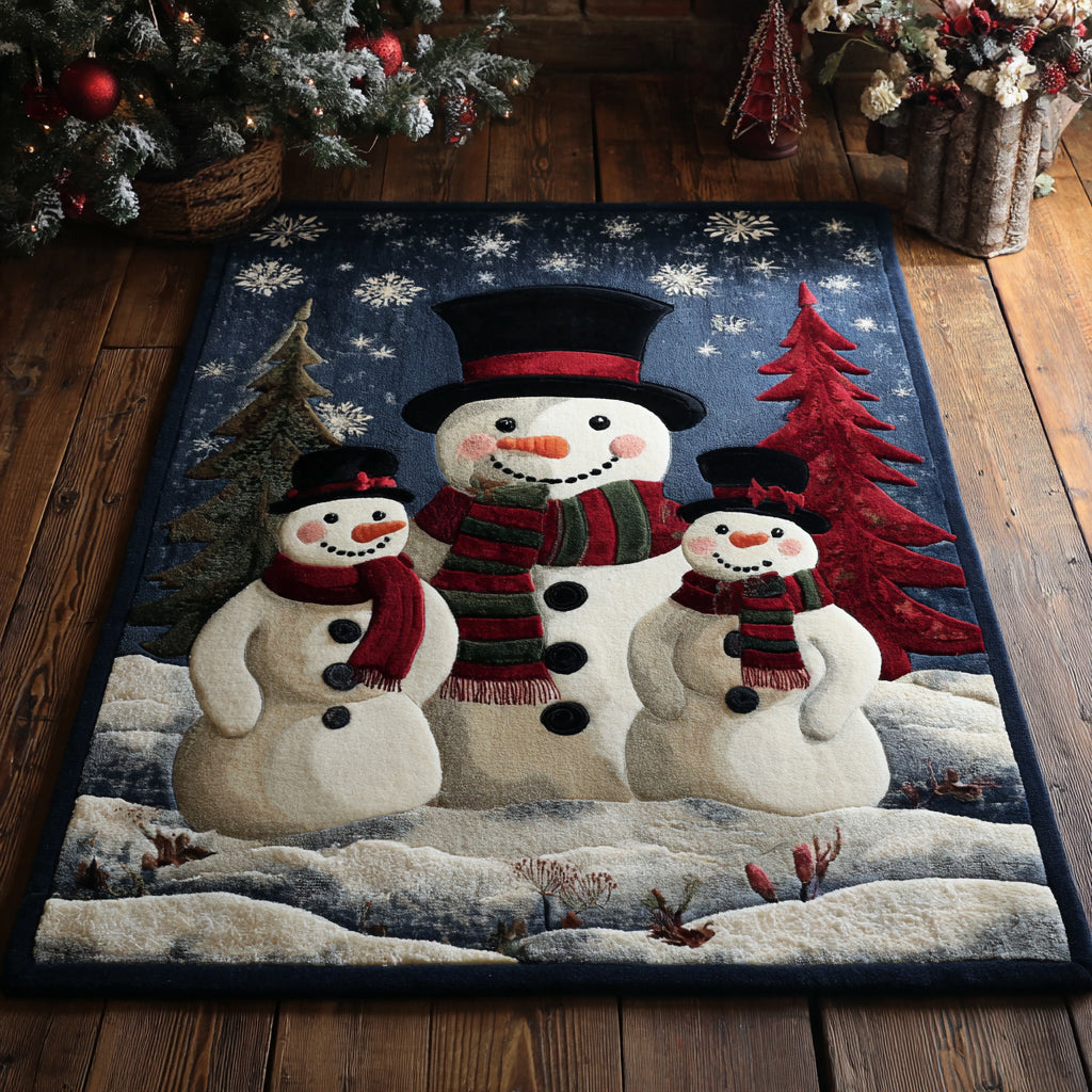 Snowman Trio area rug in a living room