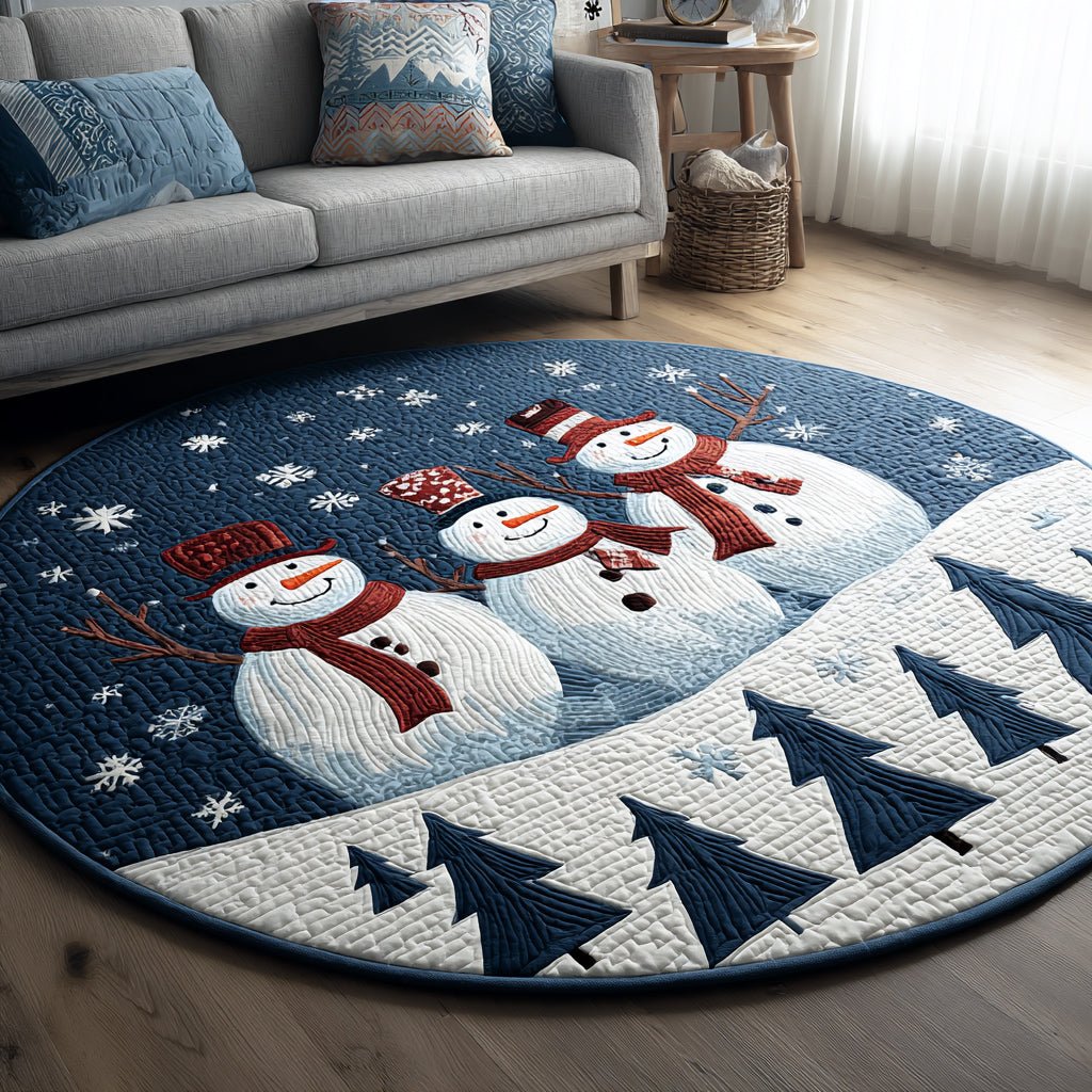 Snowman Trio Round Mat Rug - washable non-slip printed rug