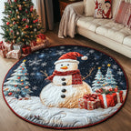 Snowman Winter Glow Round Mat Rug - washable non-slip printed rug