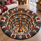 Snowman Winter Village Round Mat Rug - Seasonal Design | Seasonal Round Rug - washable non-slip printed rug