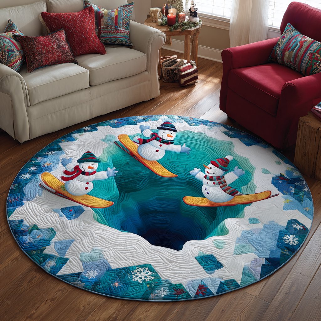 Snowman Wonder Round Mat Rug - washable non-slip printed rug