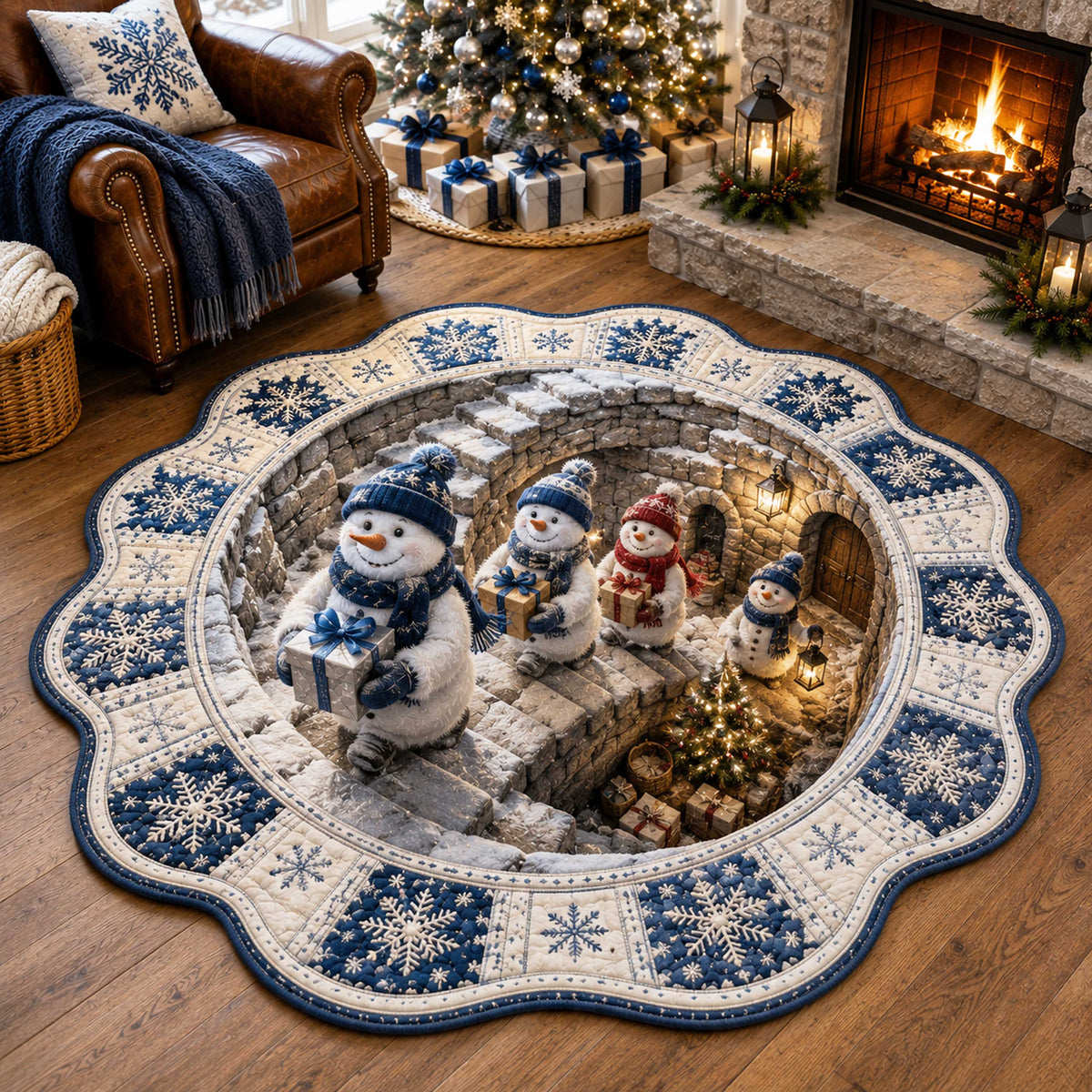 Snowman Wonderland Custom Shape Area Rug - Seasonal Design | Die-Cut Non-Slip Rug - washable non-slip printed rug