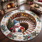 Snowman Wonderland Round Mat Rug - Seasonal Design | Seasonal Round Rug - washable non-slip printed rug