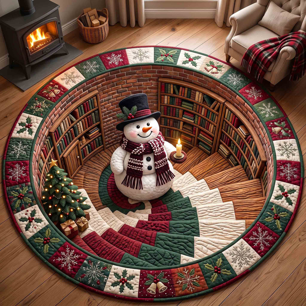 Snowman Wonderland Round Mat Rug - Seasonal Design | Seasonal Round Carpet - washable non-slip printed rug