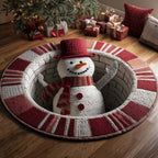 Snowman Workshop Round Mat Rug - washable non-slip printed rug