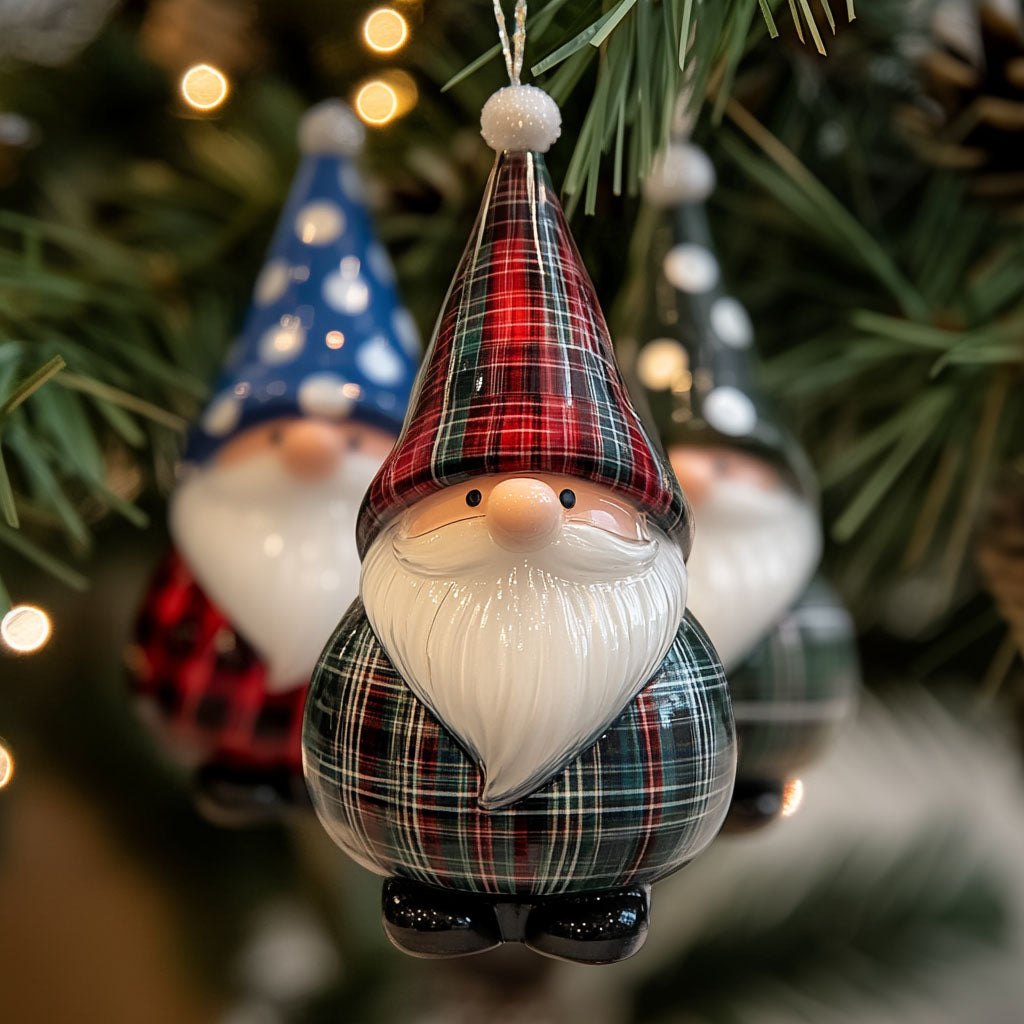 Plaid Flag Hat Gnome Christmas Ornament